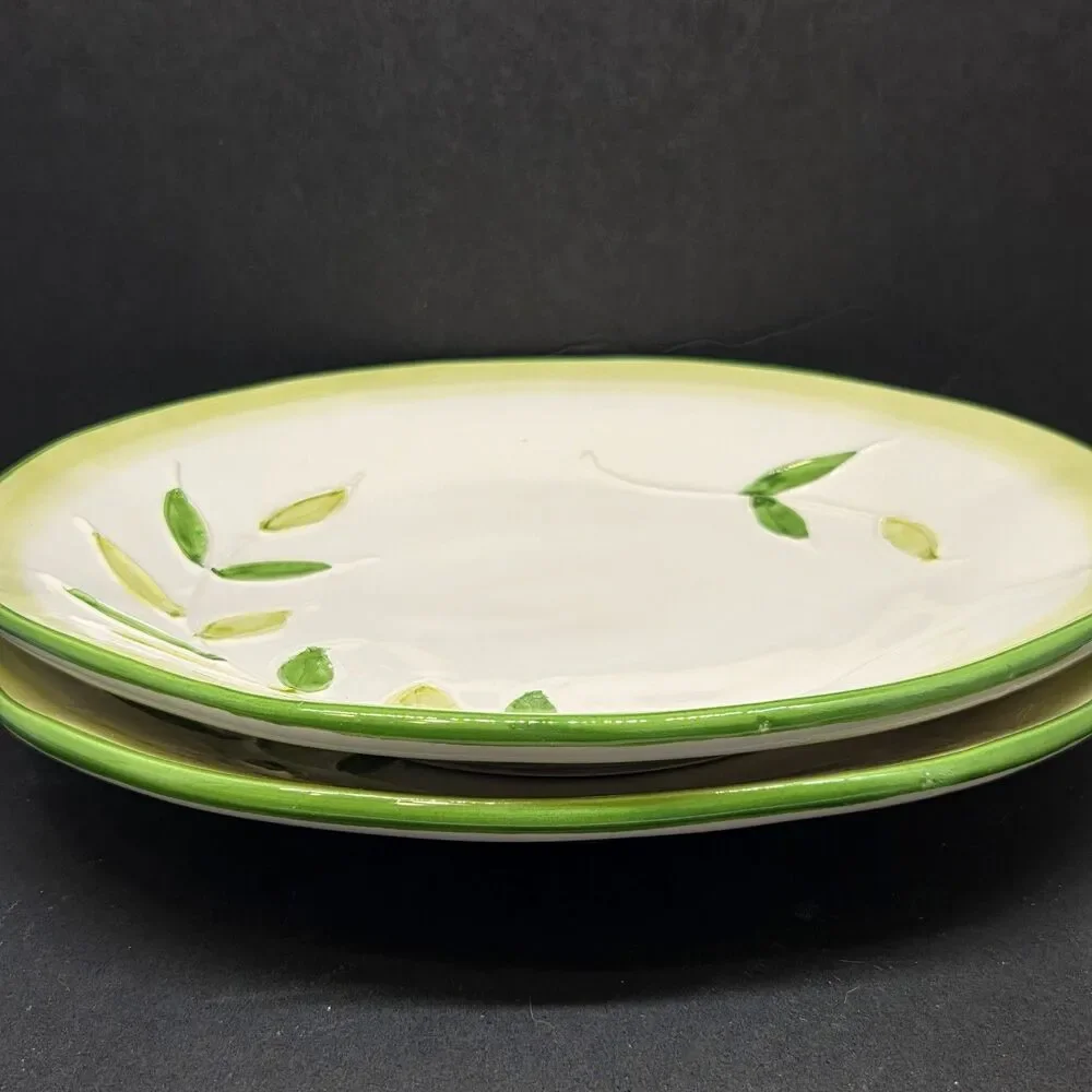 Maioliche Jessica Italy Set Of 2 Green On White 11 3/4